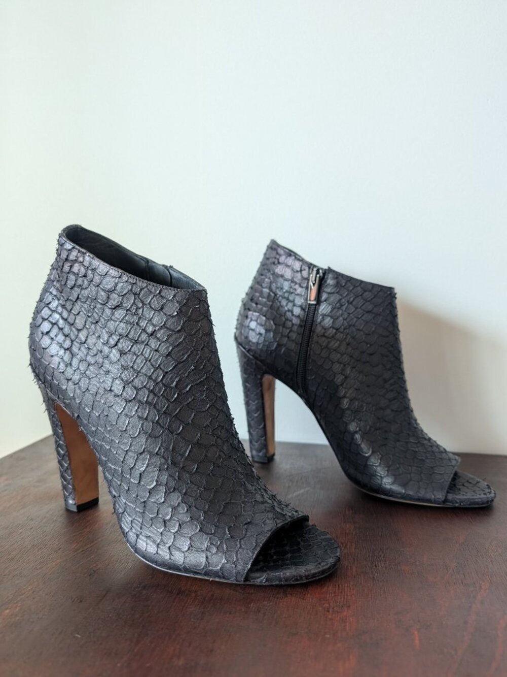 Vince Sierra-3 Python Print Leather Open Toe Booties | Made in Italy | Size 9